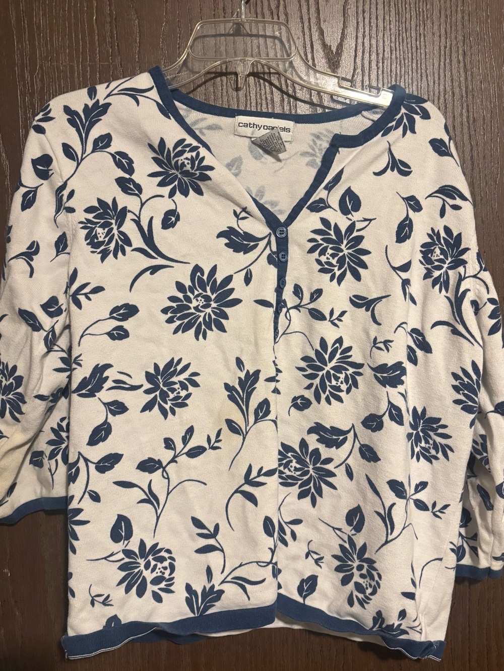 Cathy Daniels Cream Top with Navy Floral Print